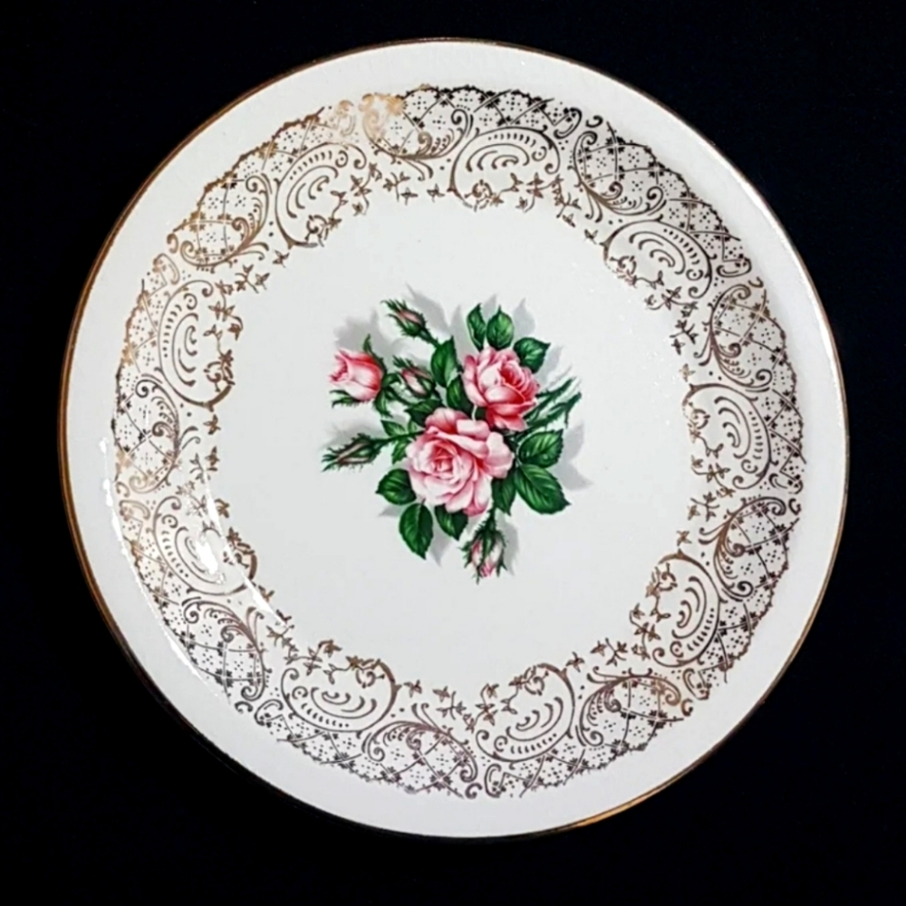 6pc Georgian China TUDOR ROSE 6.25 inch Dessert Plates Set CRAZING
